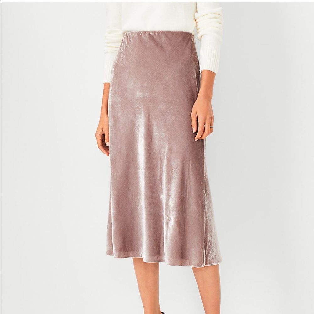 Ann Taylor Mauve or Blush Pink velvet slip skirt, size medium, midi length